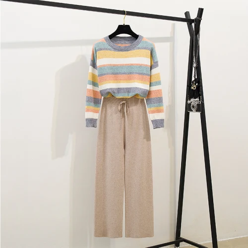 2019 осенне зимний женский модный свитер в полоску Топы + повседневные трикотажные