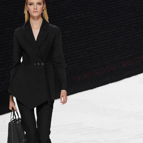 

Black classic dark striped worsted wool fabric spring autumn winter thick suit jacket dress high fashion fabric customization