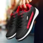 Размера плюс спортивная обувь из искусственной кожи, мужские кроссовки, мужская спортивная обувь, мужская спортивная обувь для мужчин, черный цвет, GMB-0340