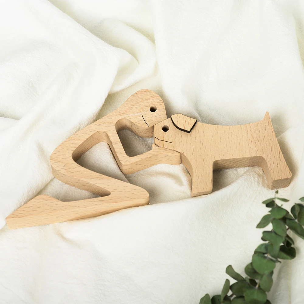 

A Women a Dog wooden Sculpture Hand-sanded Wooden Crafs Home Desk Decorations Great Valentine's Wood carved Gift Dropshipping