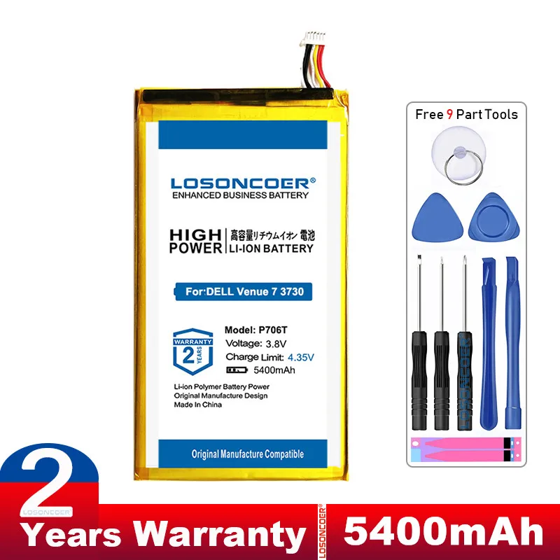 Аккумулятор LOSONCOER P706T 5400 мА · ч для DELL Venue 7 3730 8 3830 T02D P708 T01C T02D002 T02D001 0CJP38 02 PDJW |