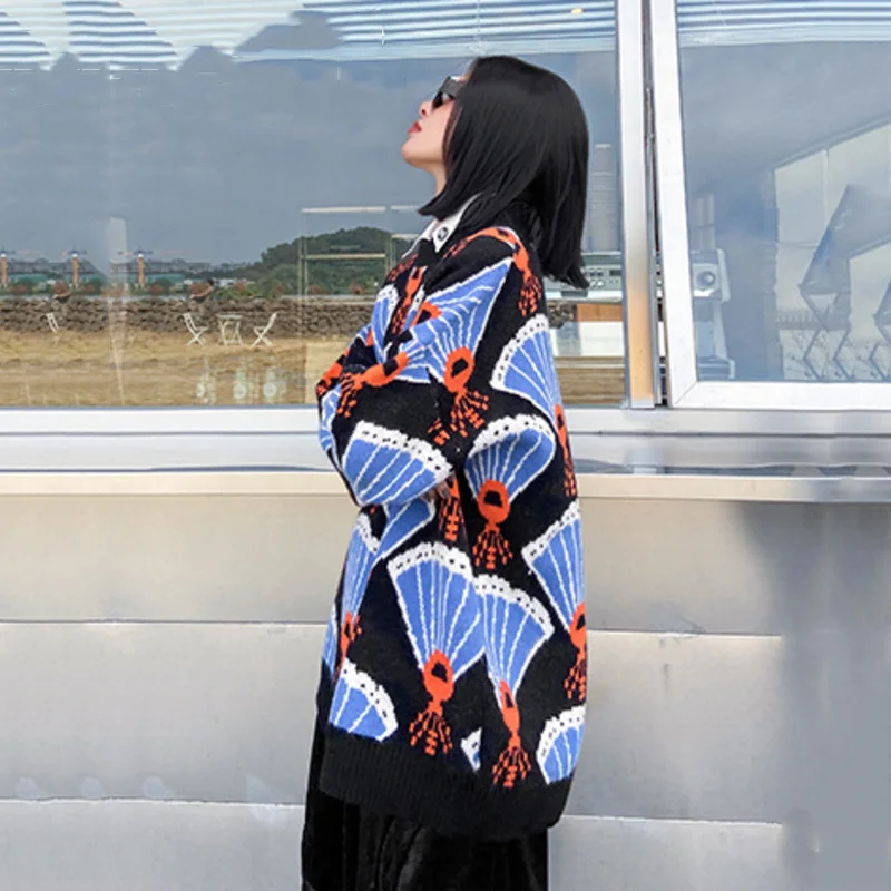 

Pattern Knitting Weave Sweater Loose Fit Round Neck Long Sleeve Women Pullovers New Fashion Autumn Winter 2021 1DD3341