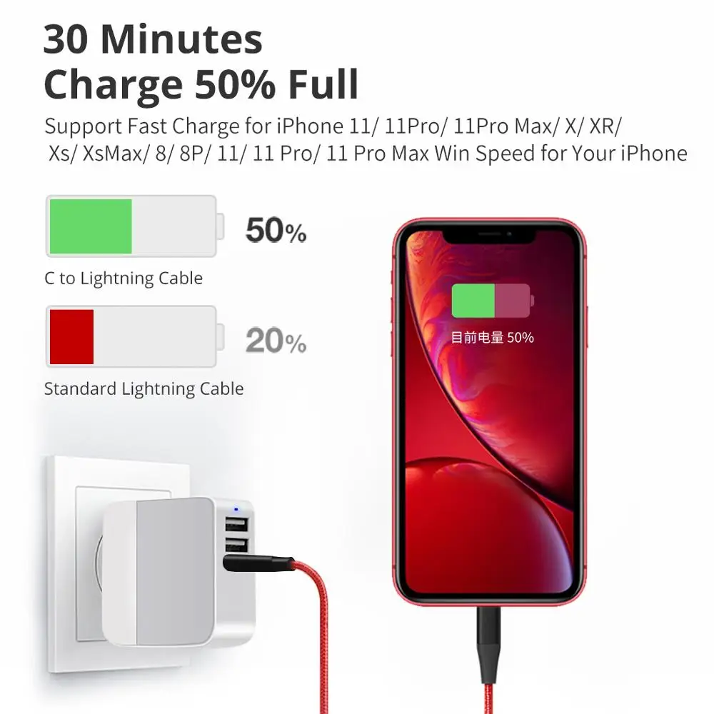 Зарядный кабель iSky MFi USB C для iPhone 11X8 7 6 5 XR XsMax Pro PD сертифицированный быстрой