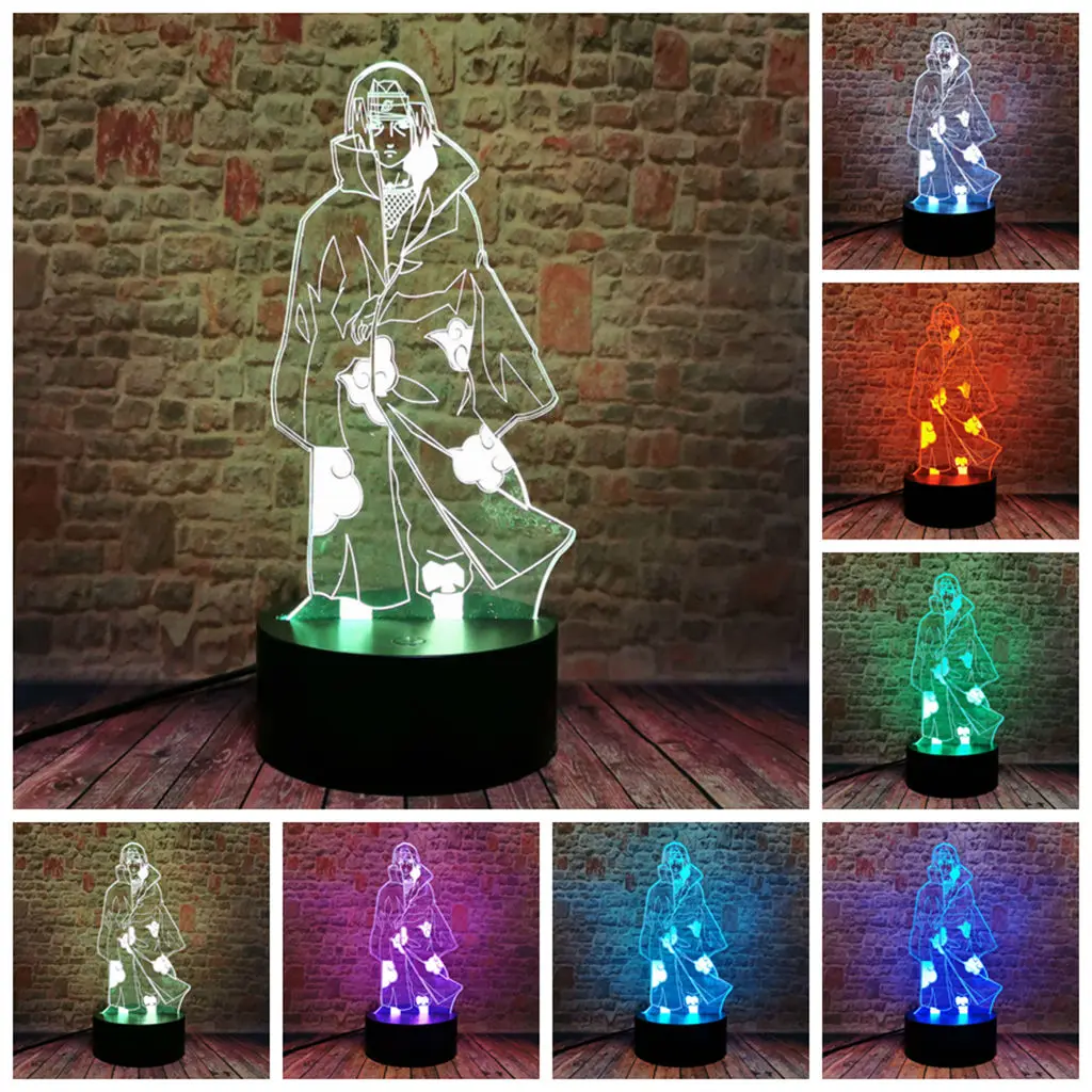 

3D Illusion LED Desk Nightlight Colorful Changing Sleeping Light Sasuke Model Uchiha Itachi Anime Figure toys