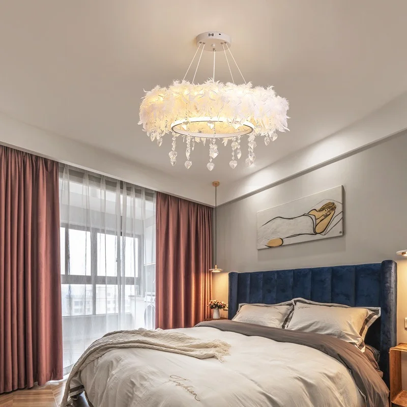 

Modern Minimalist Feather Chandelier Living Room Creative Warm and Romantic Nordic Ins Girl Room Net Red Light