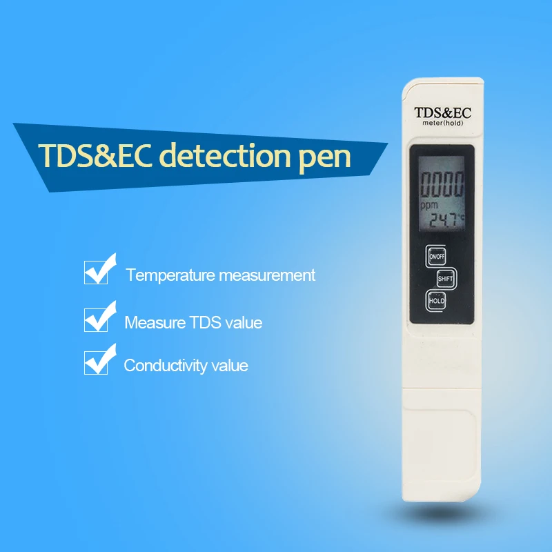 Цифровой TDS портативный & ec-метр Температура тестер ручка 3 в 1 Функция 0-9999ppm