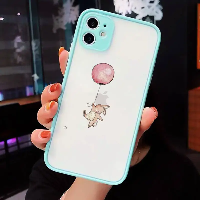 

Balloon mouse Elephant rabbit Phone Case For iPhone 12 11 Mini Pro XR XS Max 7 8 Plus X Matte transparent blue Back Cover