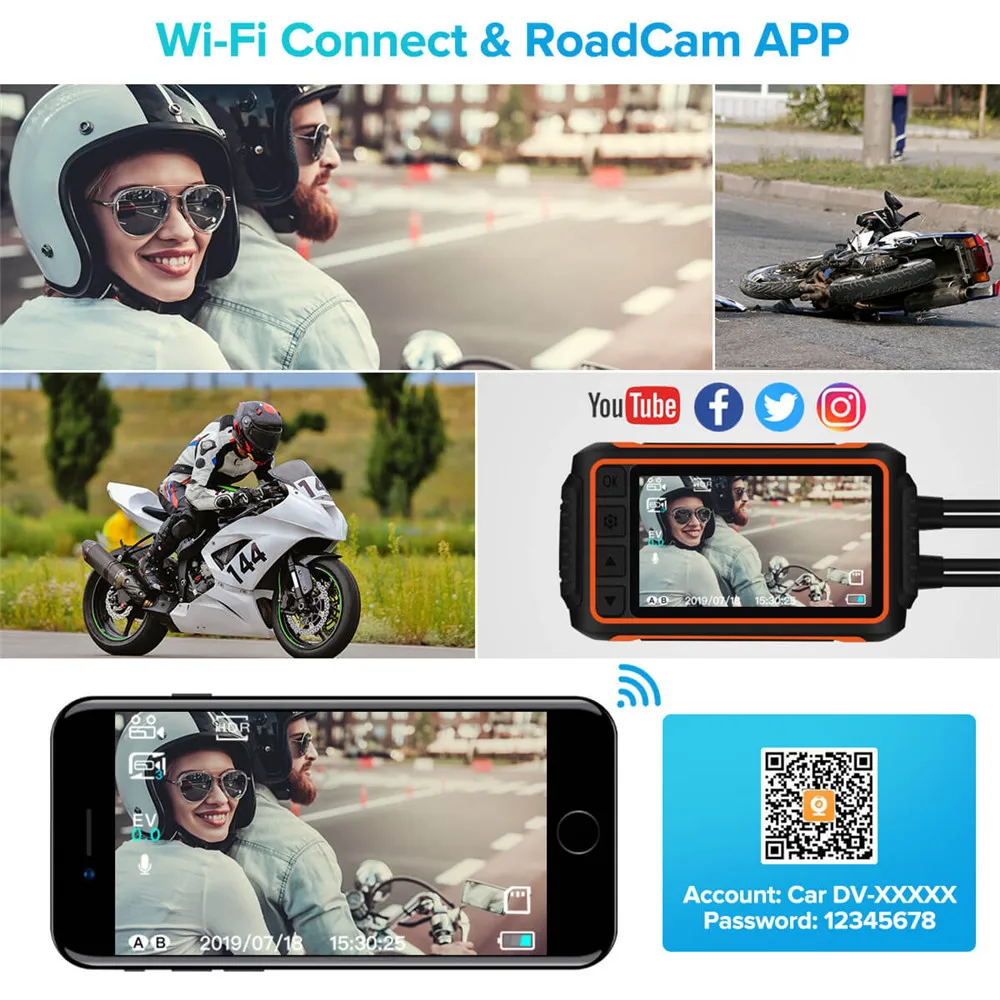 WonVon A10 мотоциклетный видеорегистратор с Wi Fi 1080P HD двойной объектив DIN ночное
