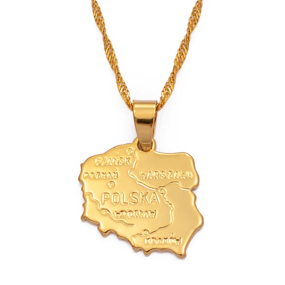 

Anniyo map polska necklace pendants for women gold color jewelry map of poland chain fashion #004010