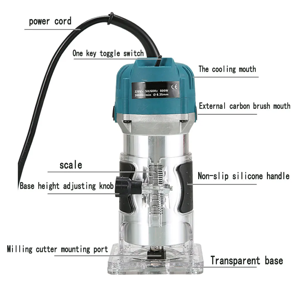 

220V 800W Wood Electric Trimmer Wood Laminate Palm Router Electric Hand Trimmer Edge Joiners Woodworking Tool Router Trimmer