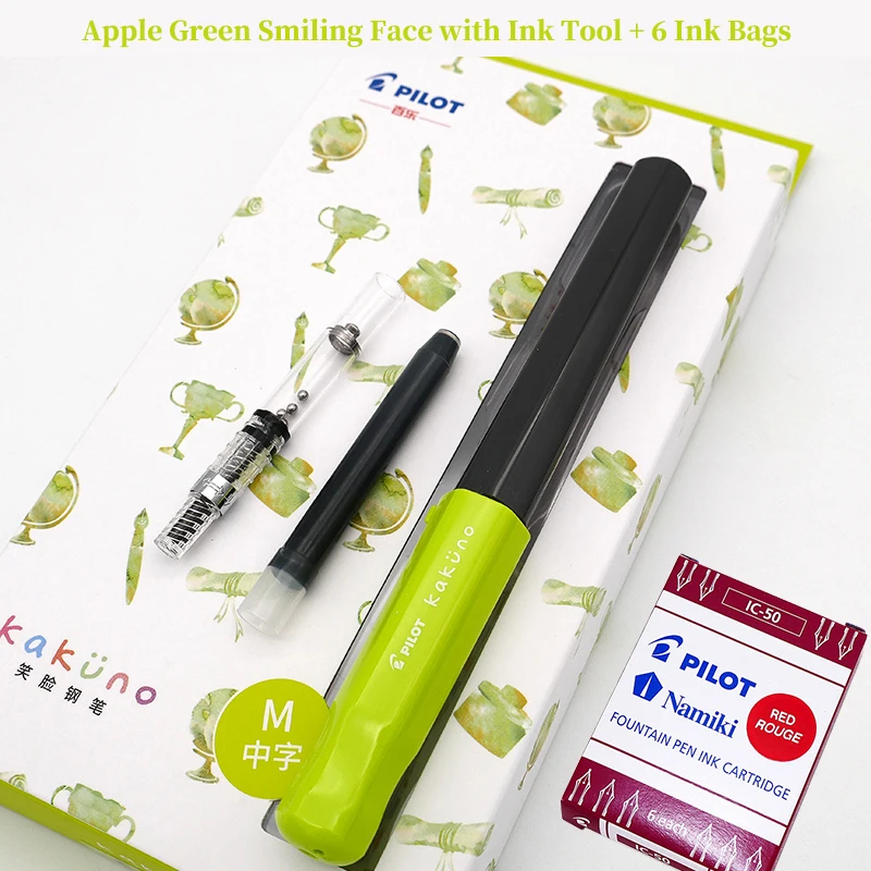 Apple Green Pilot Kakuno FKA-1SR авторучка набор студентов улыбающееся лицо стиль нержавеющая сталь наконечник для письма - Цвет: Apple Green