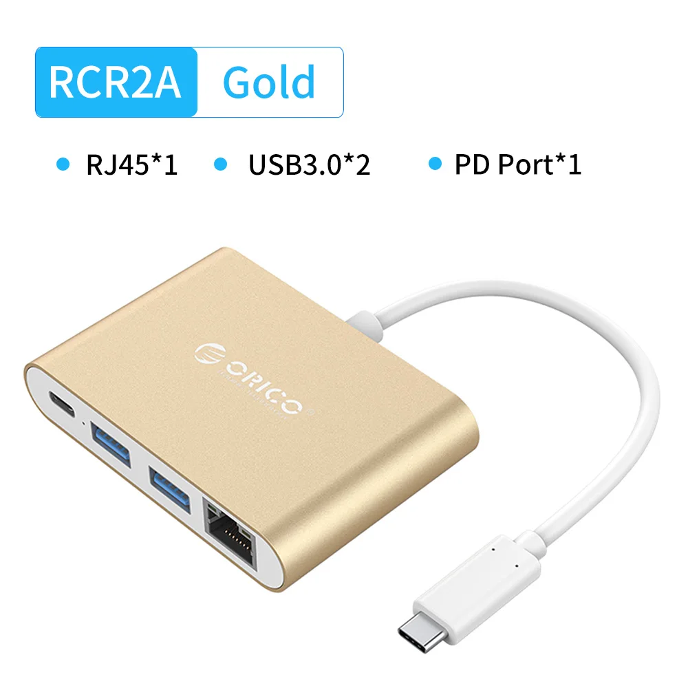 ORICO type-C концентратор USB C к мульти USB3.0 HDMI/VGA/RJ45/SD TF кардридер разветвитель PD зарядное устройство адаптер док-станция для ноутбука Macbook - Цвет: RCR2A Gold