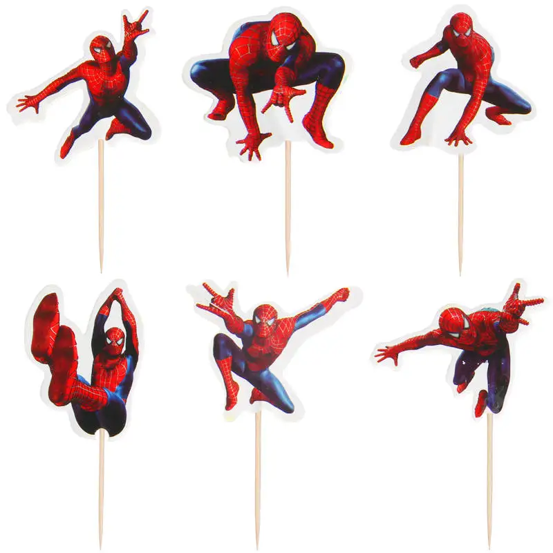 Cupcake topper 24pcs Человек-паук с днем рождения украшения Дети одноразовые посуда тарелка скатерть чашки, ребенок, душ партия поставок пользу - Цвет: Cupcake topper 24pcs