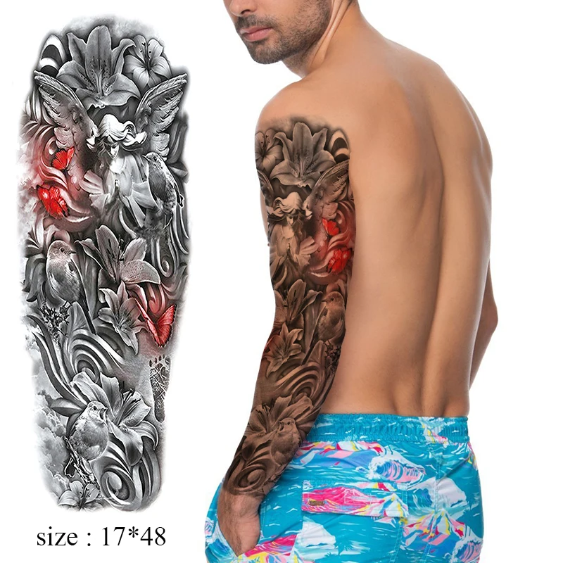 Full Arm Waterproof Temporary Tattoo Sticker Bird Flower Eye Owl Letter Large Fake Tatoo Stickers Flash Tatto To Man Woman Kid | Красота и