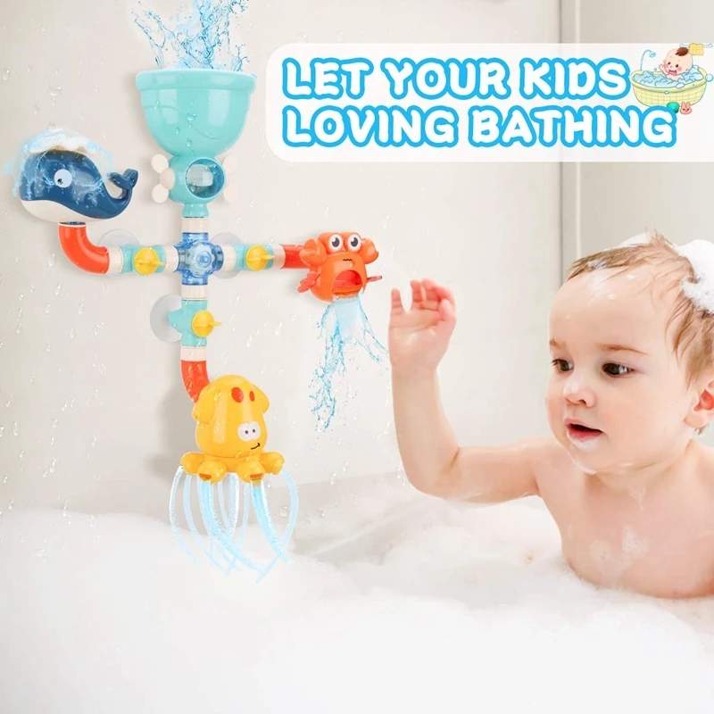 

Baby Bath Toys DIY Water Pipes Toys with Water Spray Bathtub Toys Windmill for Toddlers Kids Girls Boys