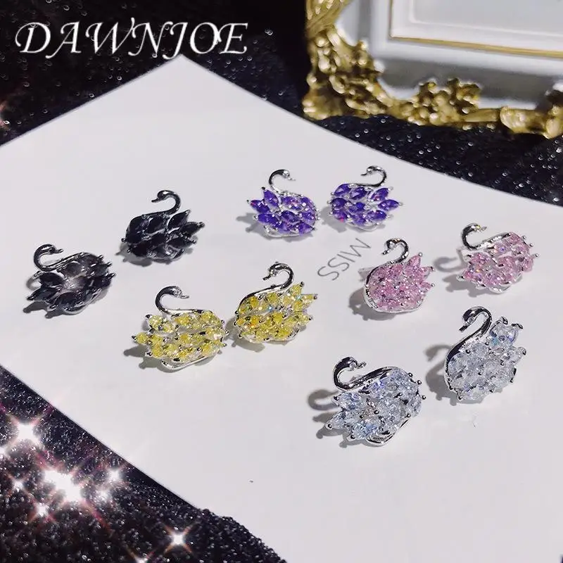 Модные Серебряные иглы красочные Лебеди милые серьги Простой Кристалл Циркон
