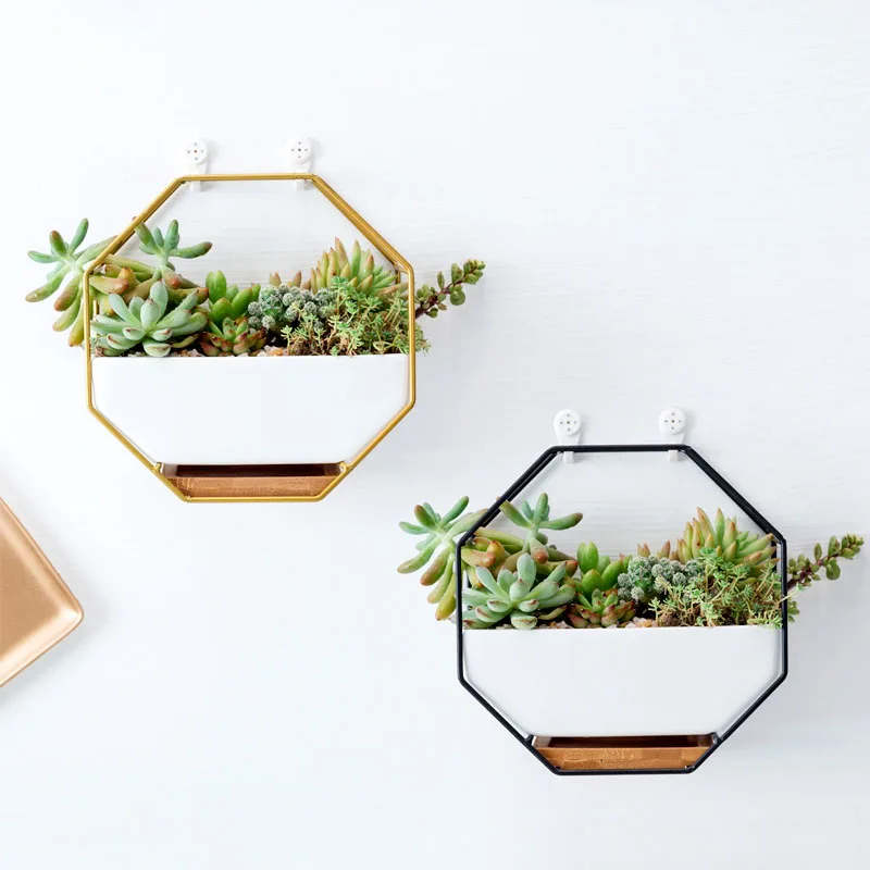 Подвесной горшок для цветов в скандинавском стиле керамическая золотая железная