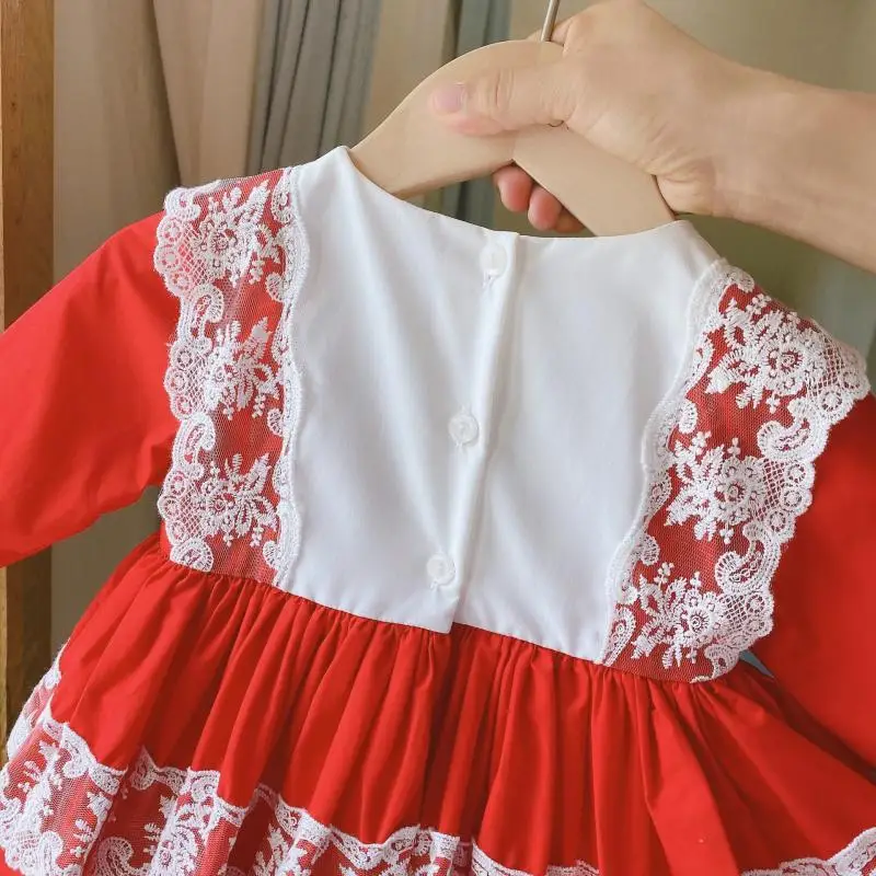 

Spain Baby Clothes Autumn Girls Spanish Dresses Baby Lotia Red Lace Ball Gowns Infant Birthday Outfits Baby Baptism Frocks