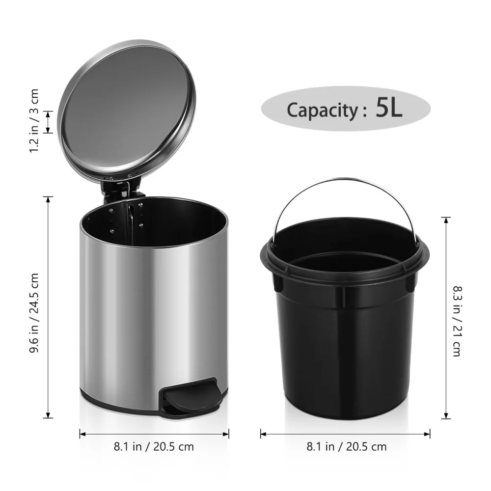 

HOMEMAXS 1PC Stainless Steel Round Fingerprint-Proof Trash Can Brushed Trash Bin Kitchen Bathroom Rubbish Bin Garbage Can Waste