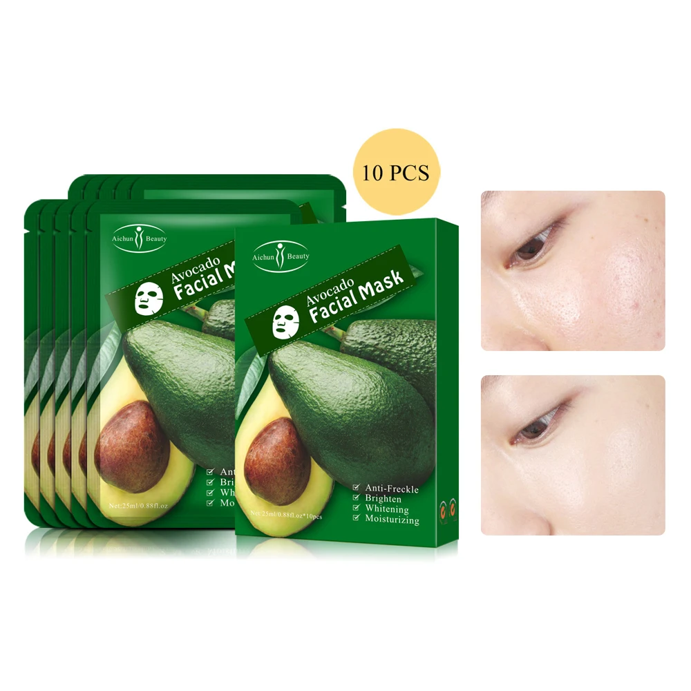 

10pcs Fruit Moisturizing Hydrate Avocado Facial Masks Shea Butter Extract Anti-Aging Oil-Control Whitening Face Skin Care Mask