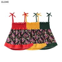 olome summer floral camisole girls dresses beach fashion kid girls brace skirts with elastic bohemian style little girls dress