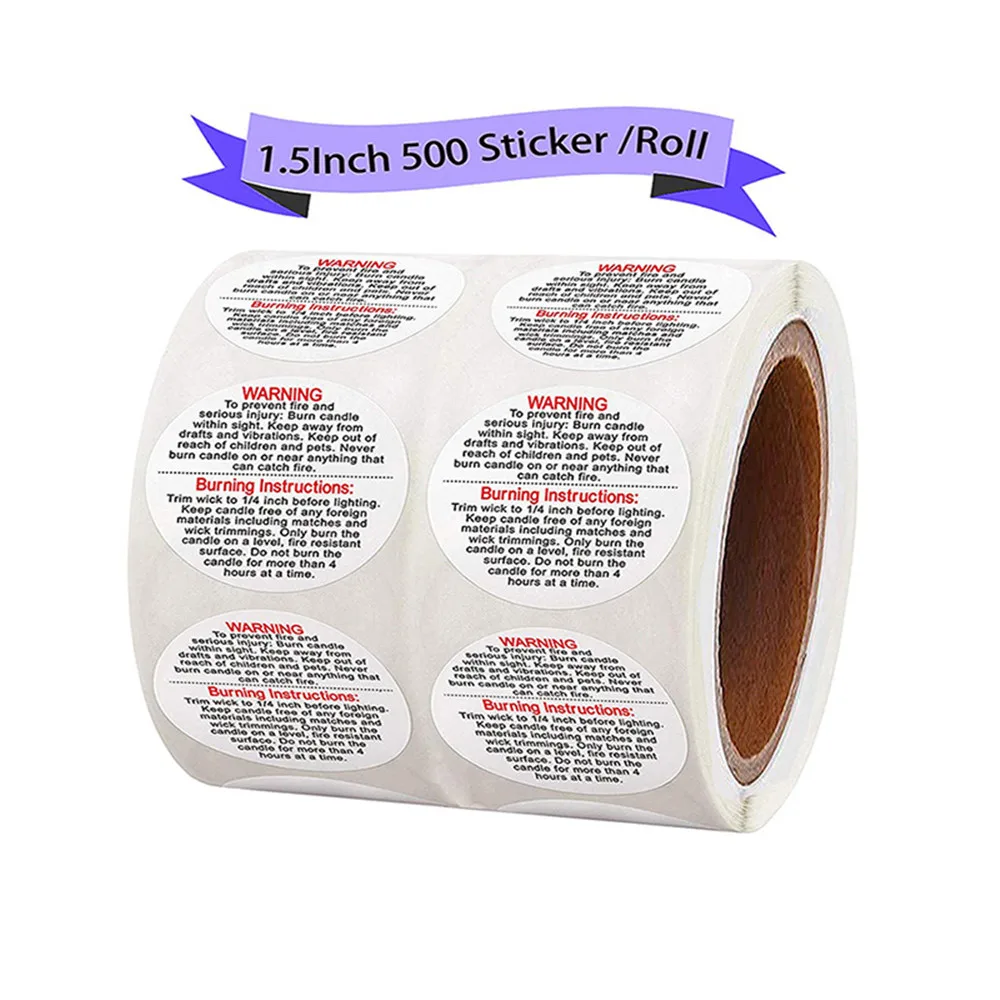 

500pcs 3.8cm Candle Warning Stickers Candle Jar Container Labels Wax Melting Safety Stickers, waterproof for Tins and Votives