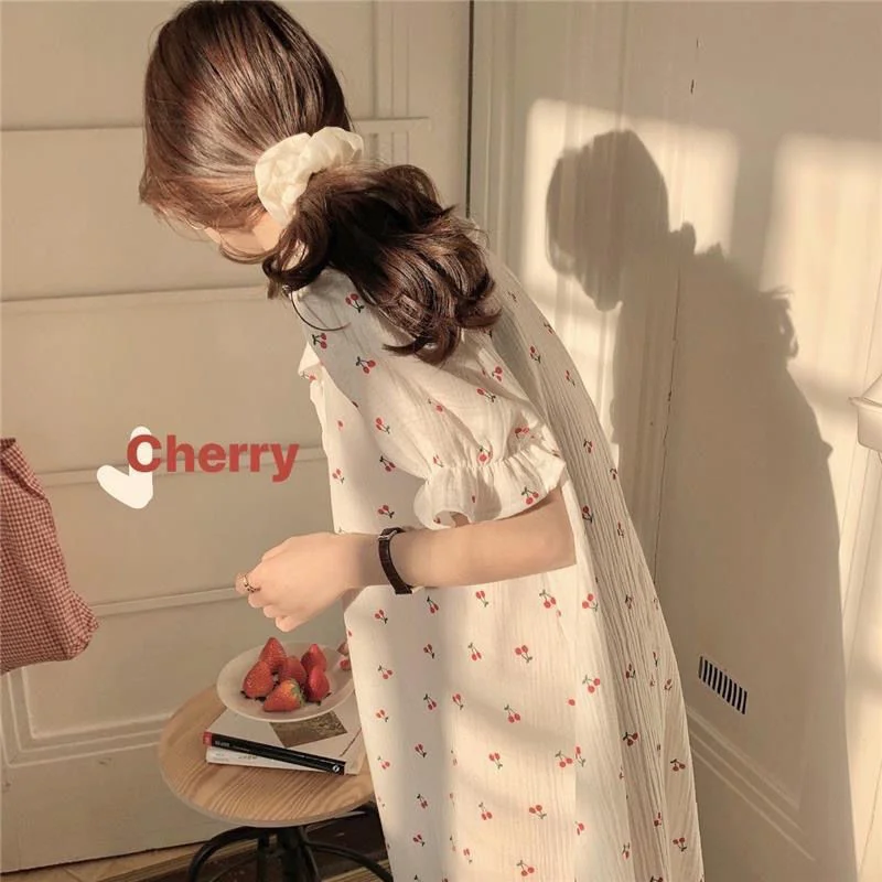 

Cotton new style Pajama skirt sweet princess style nightdress middle long knee girls' home clothes can be worn outside