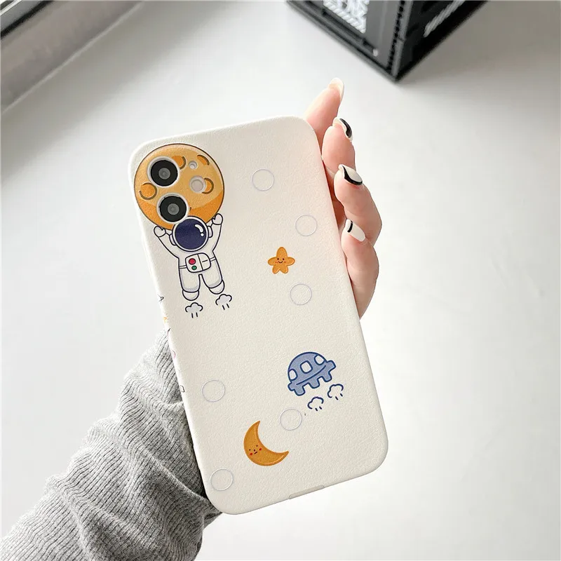 

Space Little Astronaut White Purple Phone Cases For iPhone 12 11 Pro Max Mini X XR Anti-Fall iphone 11 case iphone 8 plus case