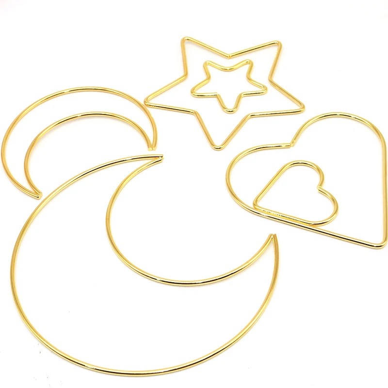 

1Pack/lot Gold Color Moon Heart 50-200mm Big Dream Catcher Ring Craft Metal Rings For Dream Catchers Hoops Hanging Connectors