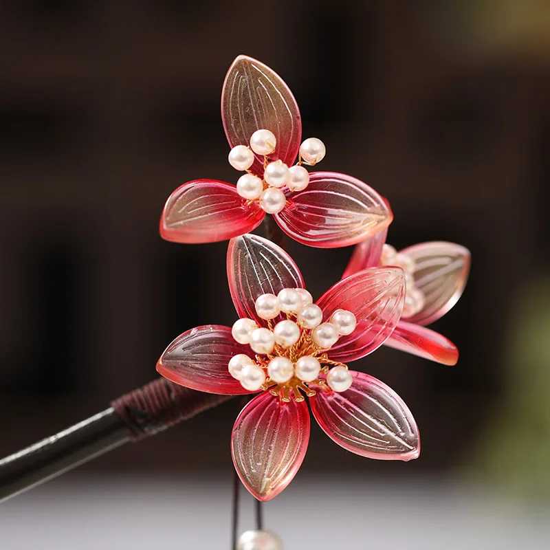 

FORSEVEN Vintage Feminine Headdress Wooden Hair Sticks Retro Handmade Flowers Hairpins Hair Clip Hair Jewelry for Women JL