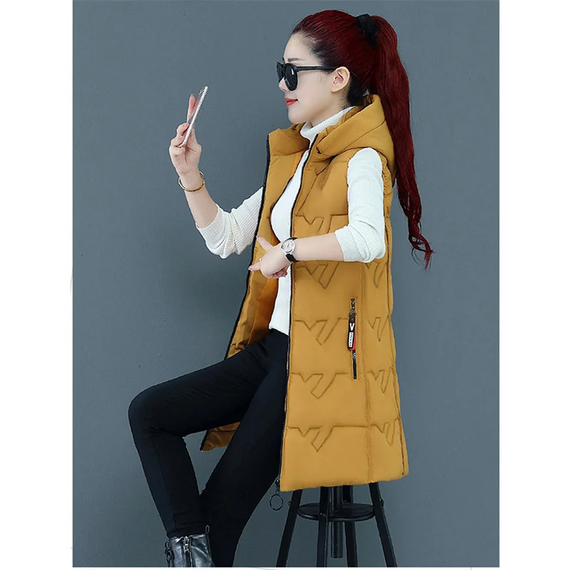 2021 New Down Cotton Vest Coat Women Spring Autumn Plus Size Slim Clothes Korean Yellow red Fashion Long Vest Cotton Coat GH359