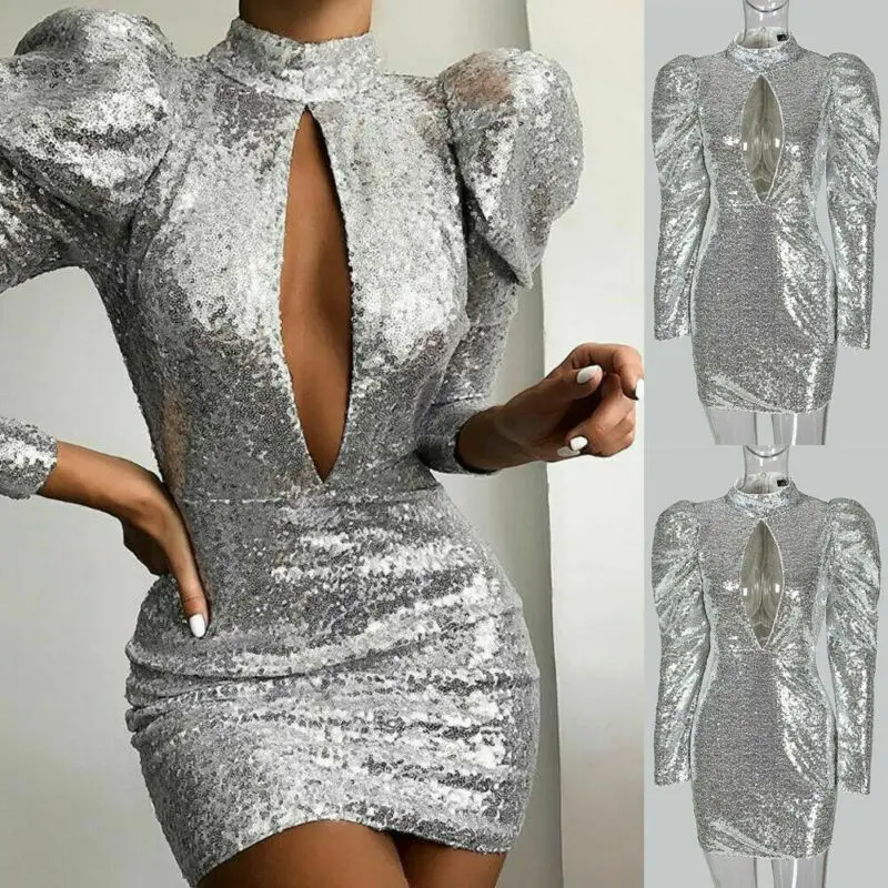 Женское коктейльное мини платье с длинным рукавом вечерние платья блестками