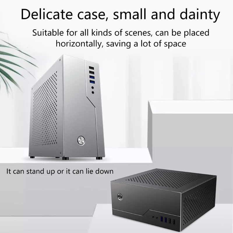 

H4GA Mini-ITX Aluminum Desktop Chassis with PCIe 3.0 Riser Cable Home Theater Personal Computer HTPC Case USB3.0 Enclosure