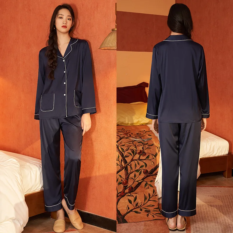 Pajama Set Satin Pajamas Summer Korean Version of Long Sleeve Oversize Two-piece Suit Drape Mercerized Thin Home Service Women
