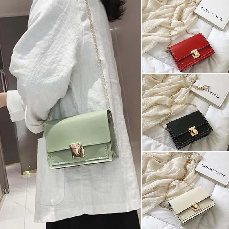 

Однотонная Сумка-конверт из искусственной кожи 1 шт., модные дамские сумочки на плечо с цепочкой, маленькие квадратные мессенджеры через пле...