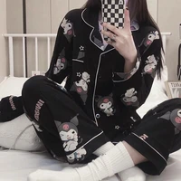 kawaii soft pajamas cartoon anime little devil long sleeved home wear kuromi girls loungewear autumn winter cardigan suit gifts