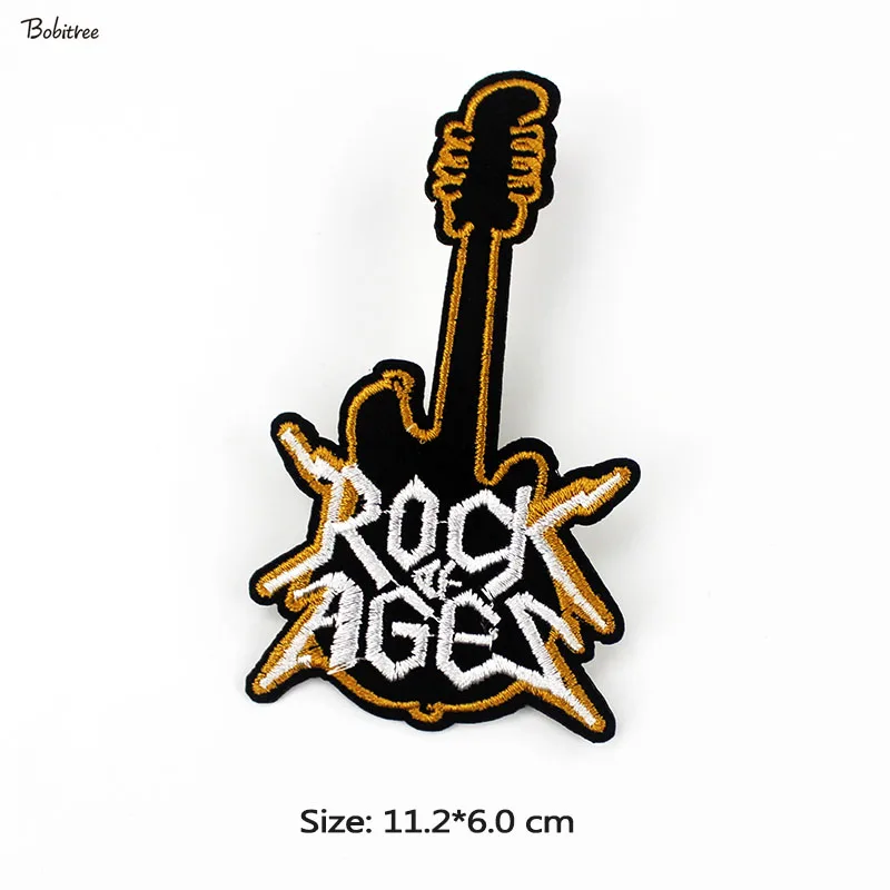 Хлопковая ткань нашивки вышитые Рок гитара металлическая нашивка Наклейки