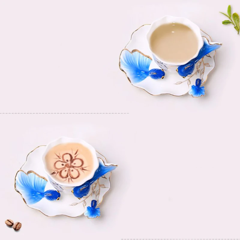 Креативные чайные чашки деликатные Кофейные Наборы кофейные с золотой рыбкой