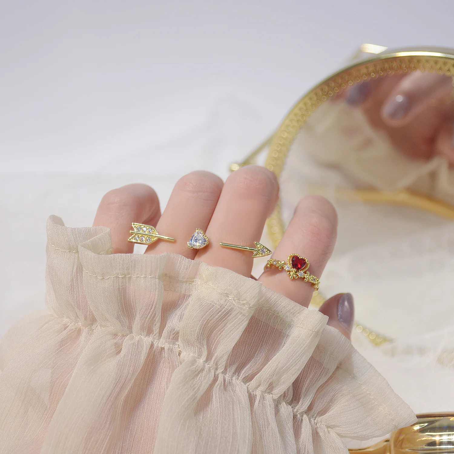 

new design exquisite copper inlaid zircon Cupid's arrow ring 14K real gold plated heart-shaped women's open ring Korean jewelry