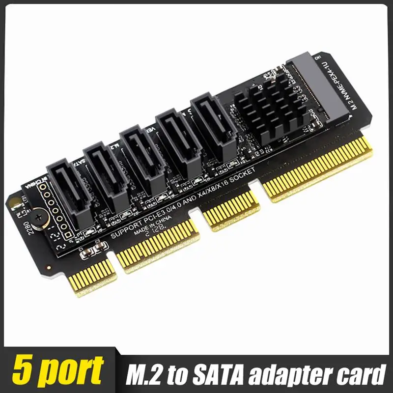 

M.2 NVME-PCI-E X4 X8 X16 для адаптера SATA5, карта расширения для жесткого диска с чипом JMB585, Твердотельный диск для SSD и HDD