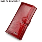 Женский бумажник из натуральной лакированной кожи, Длинный кошелек на двойной молнии, клатч, дизайнерский кошелек, модный кошелек, красный кошелек