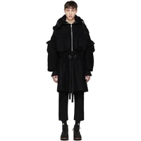 mens new woolen coat in the middle and long pieces to receive waist hood this niche designer coat