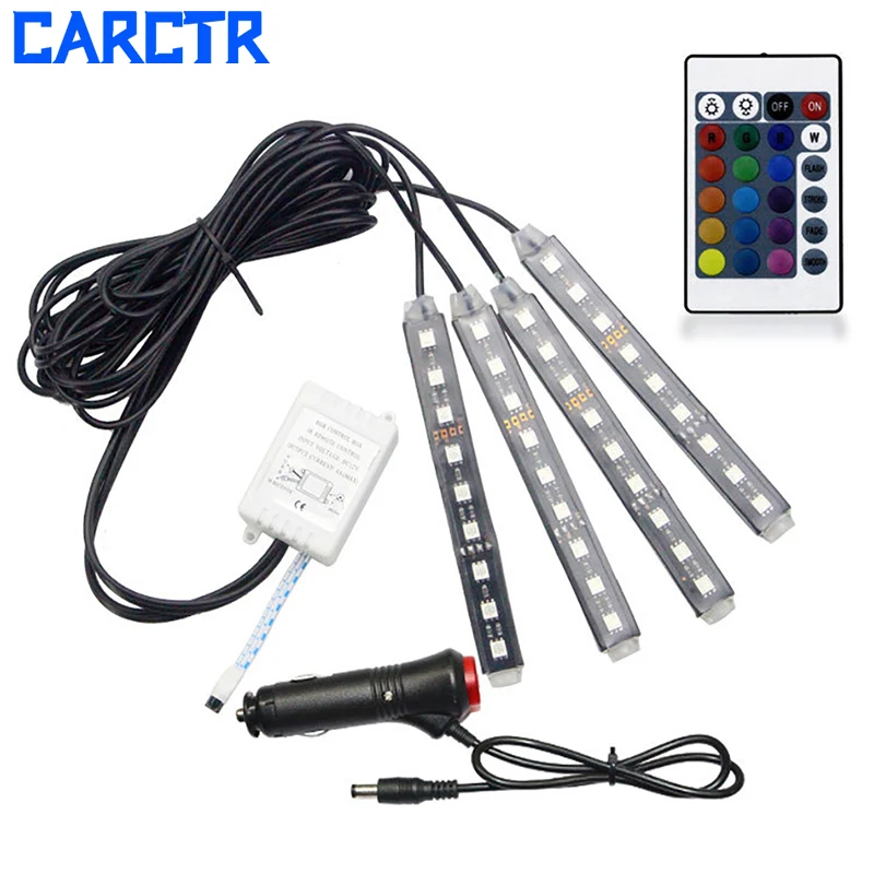 CARCTR 4 шт. RGB Красочная Светодиодные ленты светильник интерьера автомобиля