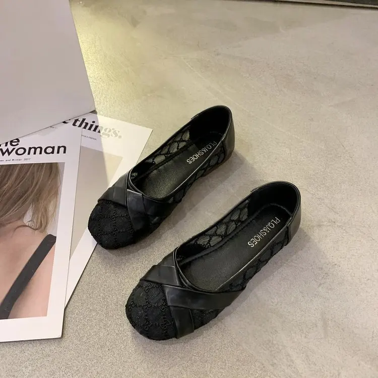 

Single shoes women's spring and summer 2021 new round toe shallow mouth mesh casual shoes flat heel peas shoesWomen's flat shoes