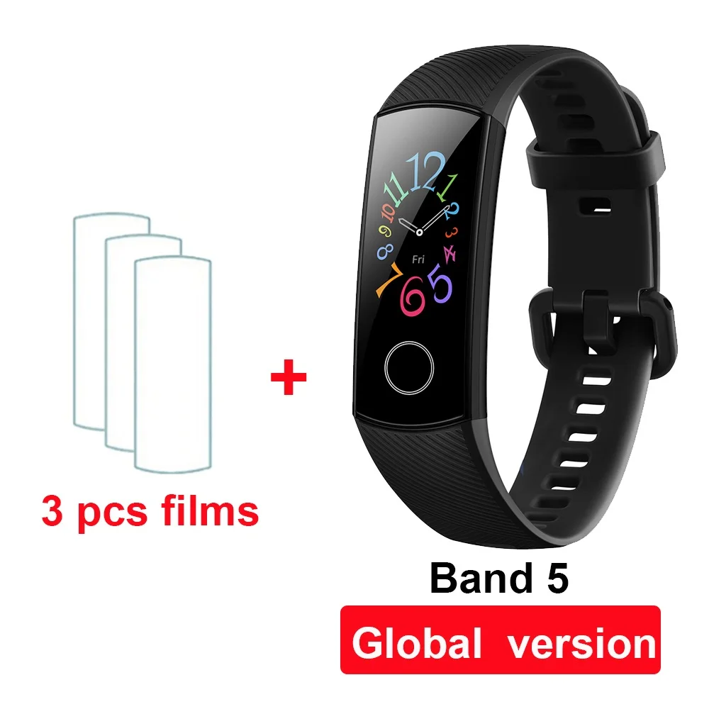 black GL band5 3film Huawei Honor Band 4 Band 5 умный Браслет Globle Версия 50m водонепроницаемый фитнес-трекер монитор сердечного ритма во время сна Smart Wirstband - Цвет: black GL band5 3film