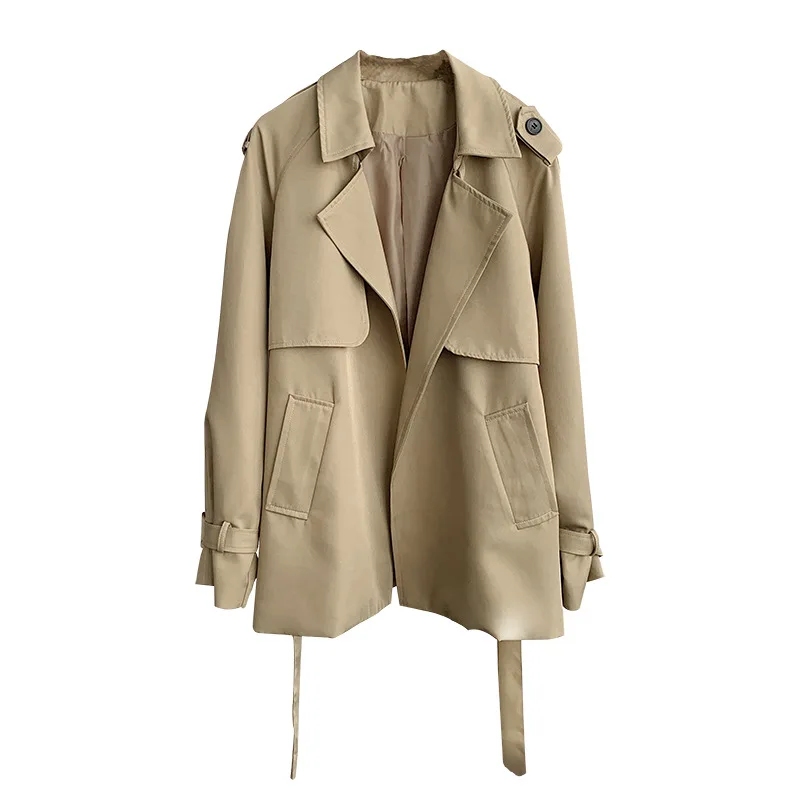 

Women's Trench Short Paragraph 2020 Autumn New Fashion Solid Long-sleeved Trench Wild Casual Shirt Loose Belt Jacket Trench Lady