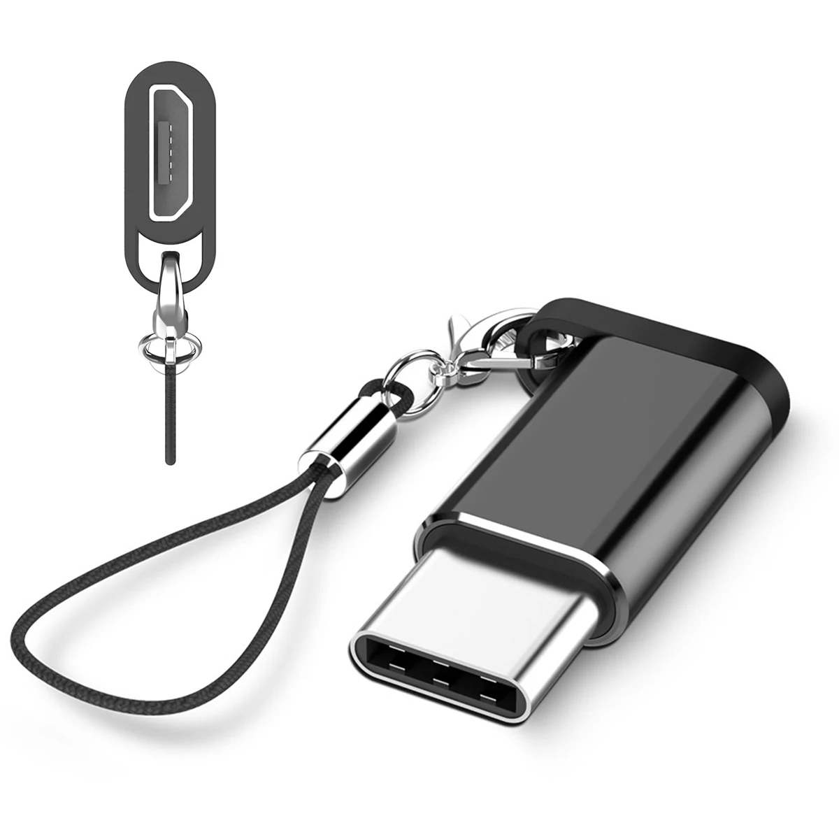 OTG Type c USB адаптер Micro Женский к C Мужской зарядный конвертер данных с ремешком для