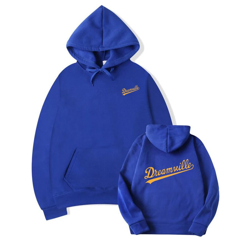 Толстовки с капюшоном Novos Homens хип-хоп DREAMVILLE J Cole Logotipo Com Capuz Carta Presa J Cole Com Capuz Inverno толстовки do Velo Dos - Цвет: blue