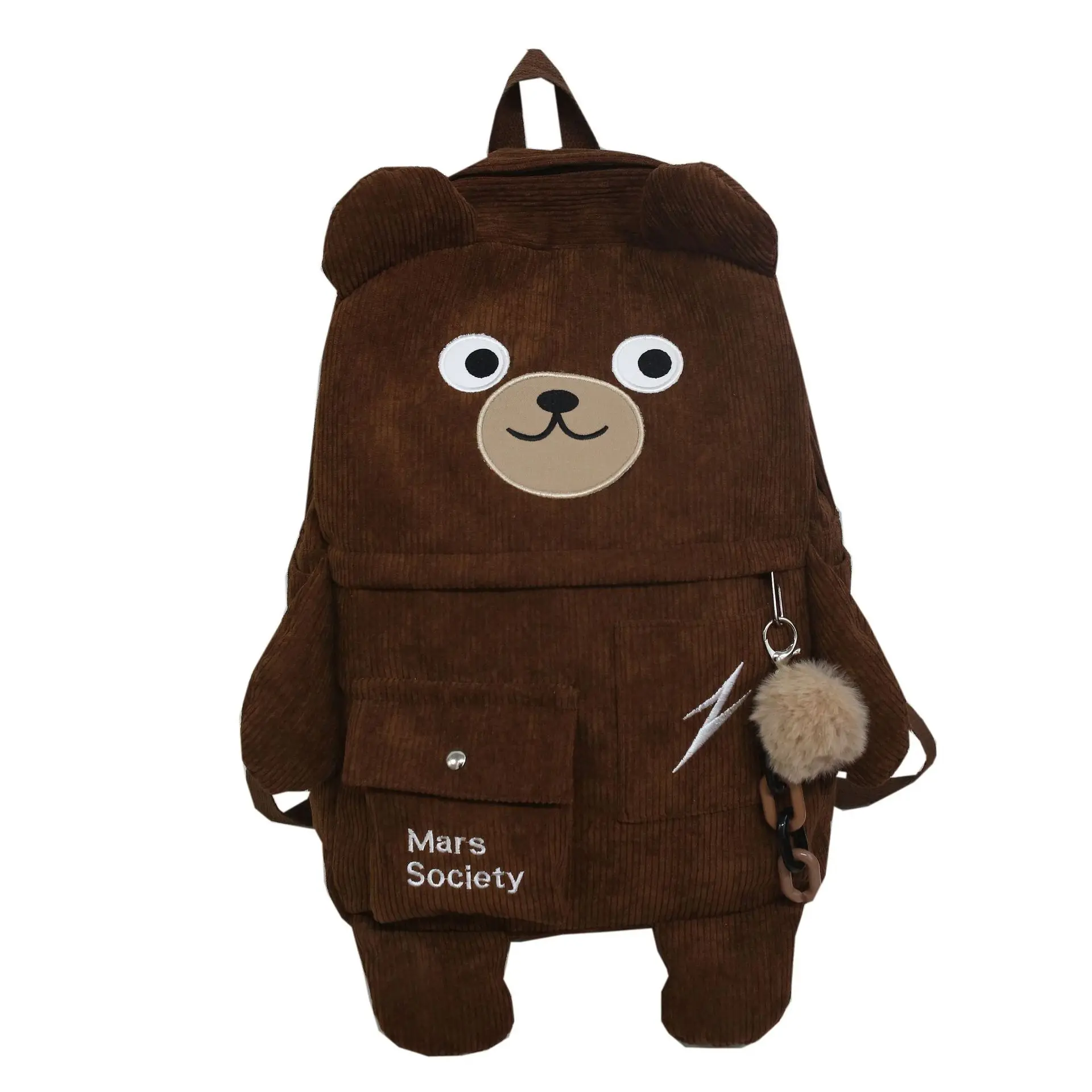 

New Corduroy Bear Backpacks for Cute Women Multi-pockets School Bags Large Capacity Backpack Teenger Girls Schoolbag Female