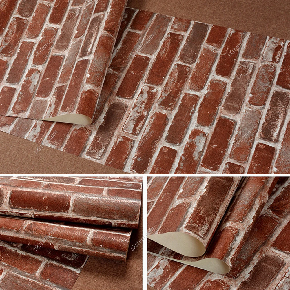 

9.5m Brick Stone Wall Paper Roll 3d Rustic Textured Retro Vintage Vinyl Wallpaper Red Living Room Bedroom Cafe Bar Wallpaper